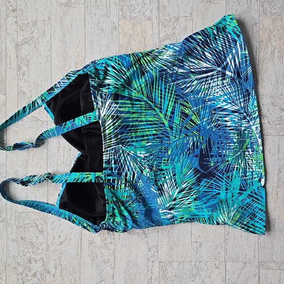 L.L. BEAN Tankini SWIM top Tropical Blue and Green Women's Top size 12 - Picture 5 of 7